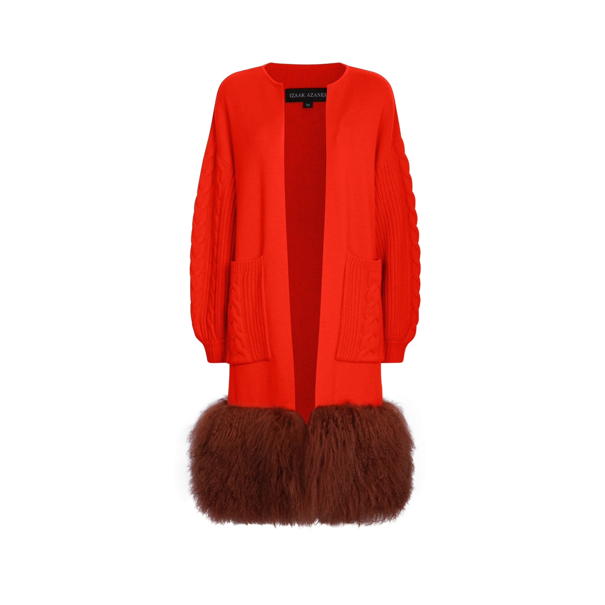 Orange Shearling Trim Coat
