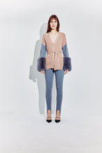 Load image into Gallery viewer, Embellished Colour Block Belted Cardigan in Pecan &amp; Pewter
