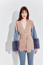 Load image into Gallery viewer, Embellished Colour Block Belted Cardigan in Pecan &amp; Pewter
