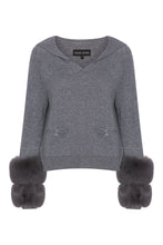 Load image into Gallery viewer, Relaxed Collar Sweater with Button Detail and Faux Cuffs in Pewter
