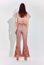 Load image into Gallery viewer, Feather Trimmed Flared Pants in Mocha
