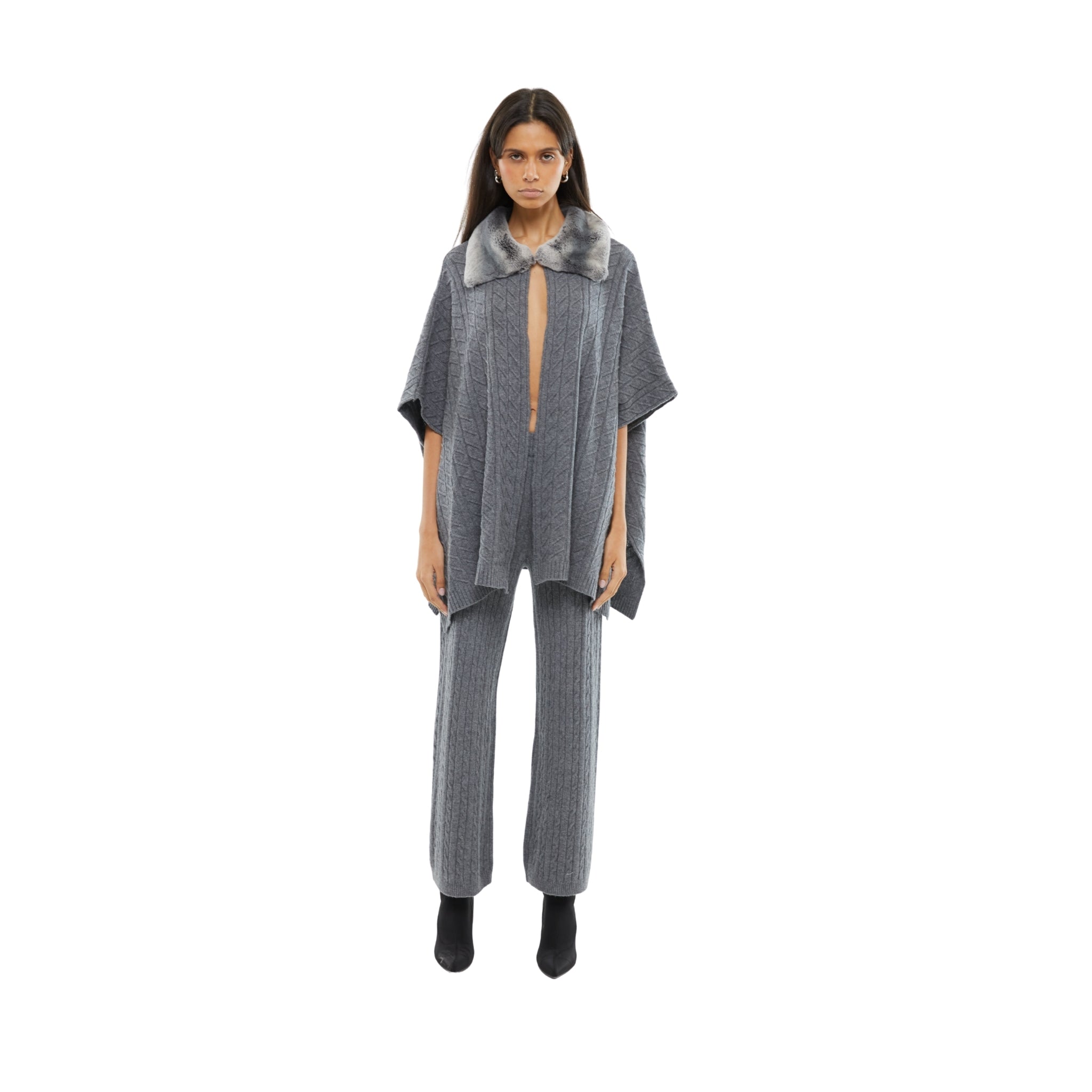 The Collar Detail Poncho in Storm