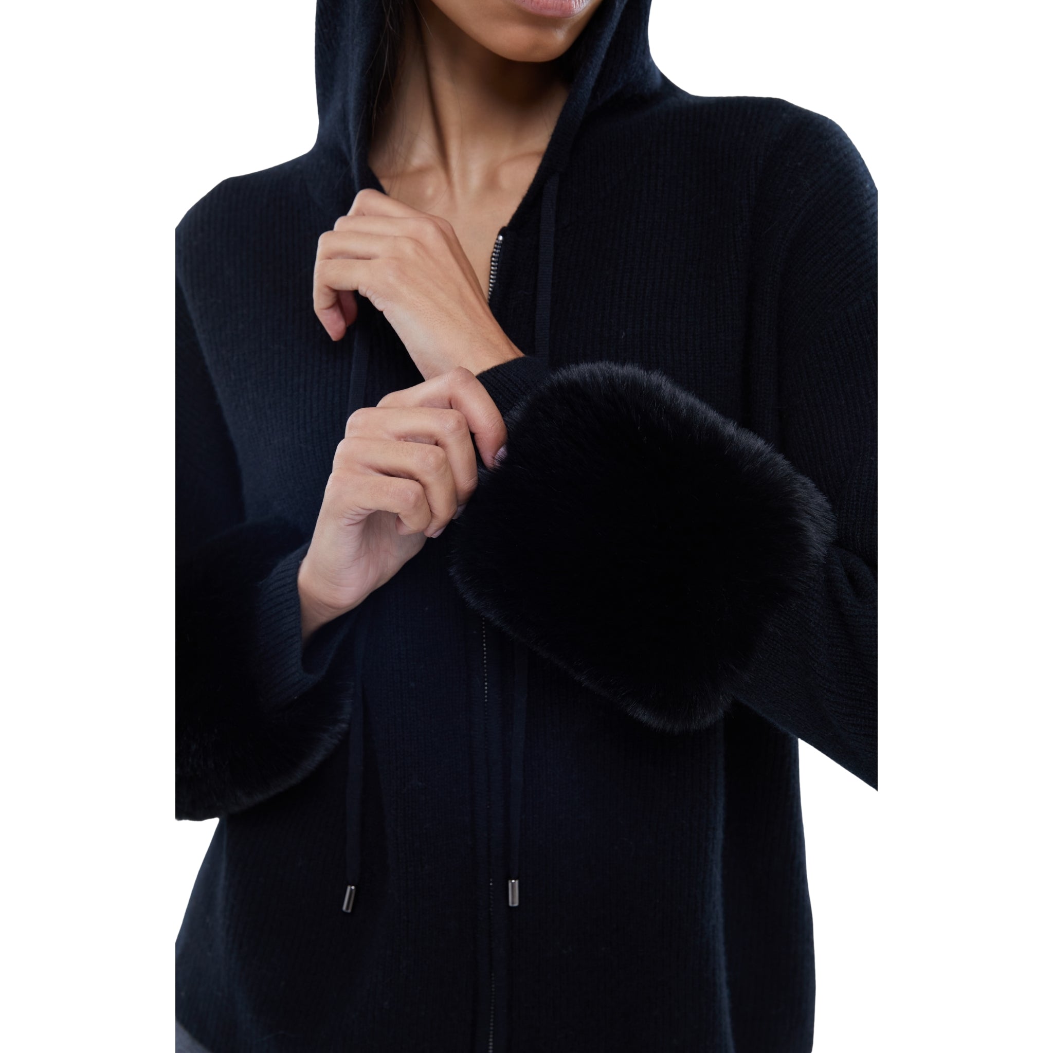 The Faux Cuff Hooded Zipper in Black