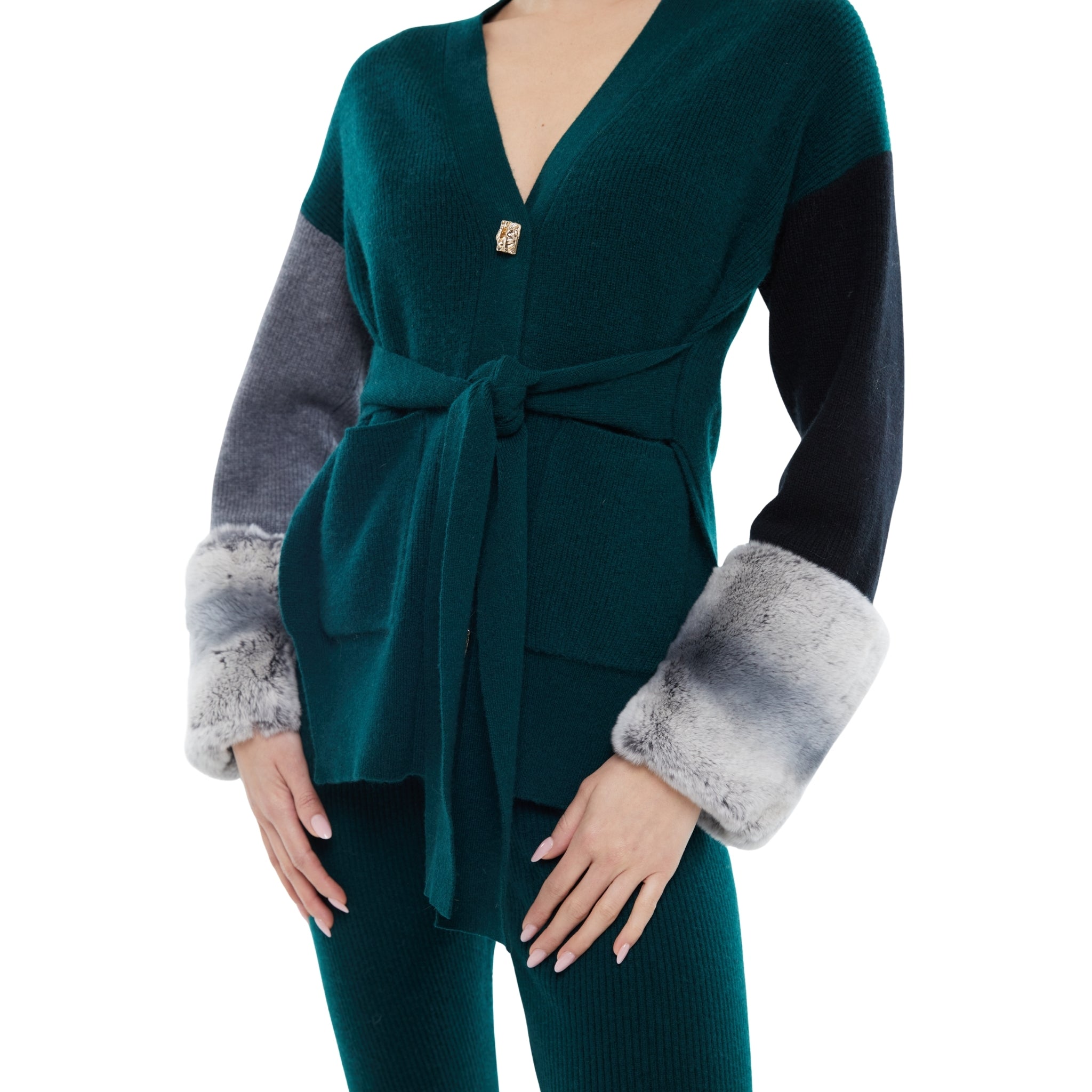 The Tie Detail Cuff Cardigan in Emerald, Storm and Black