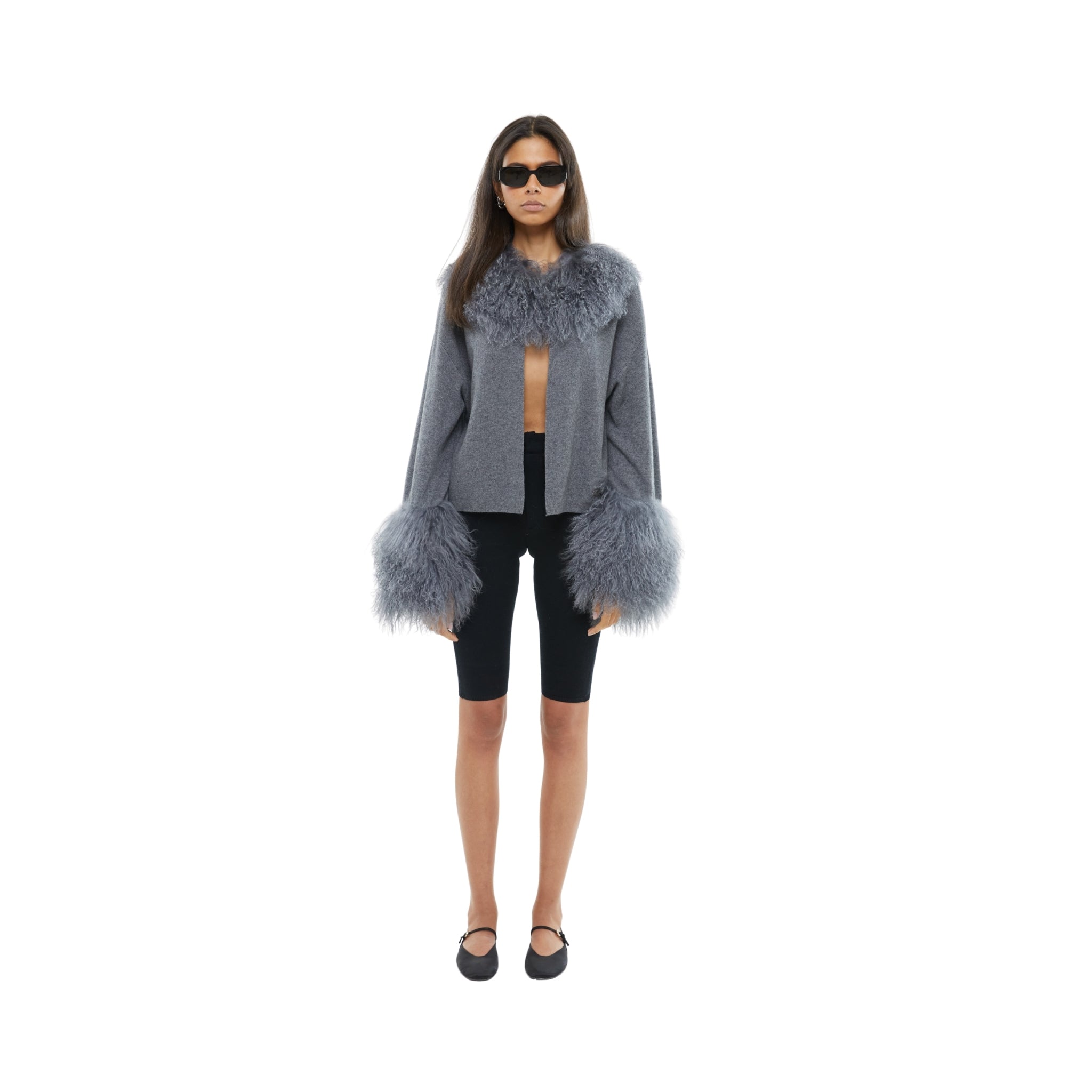 The Jacket with Shearling Collar & Cuffs in Storm