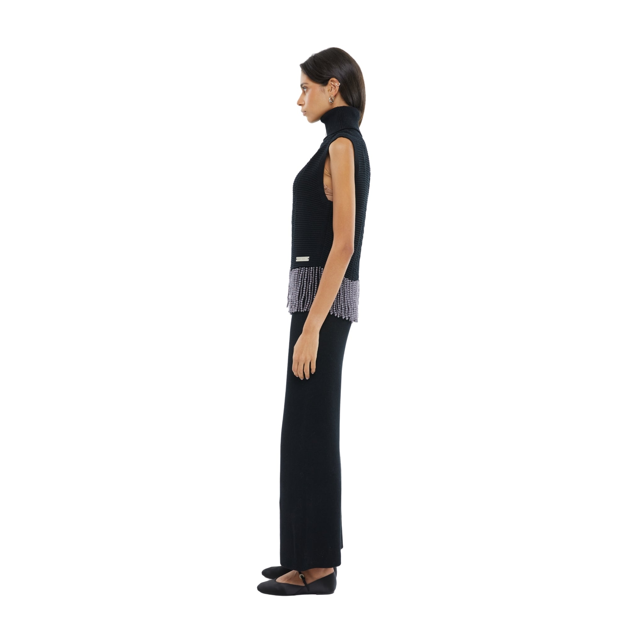 The Pearl Detail Sleeveless Top in Black