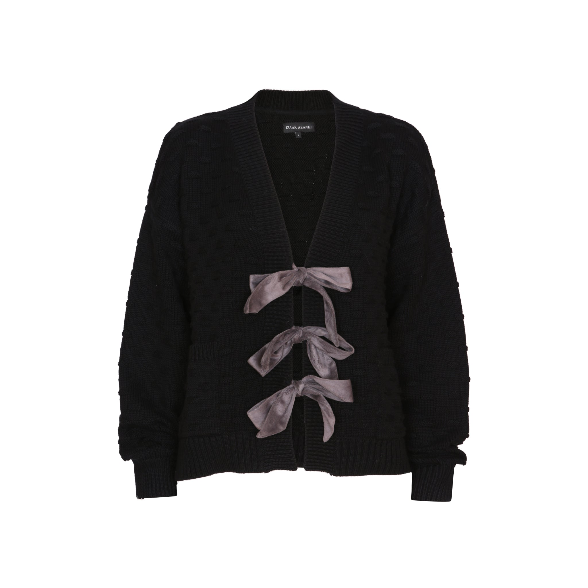 The Cardigan with Velvet Bow Detail in Black