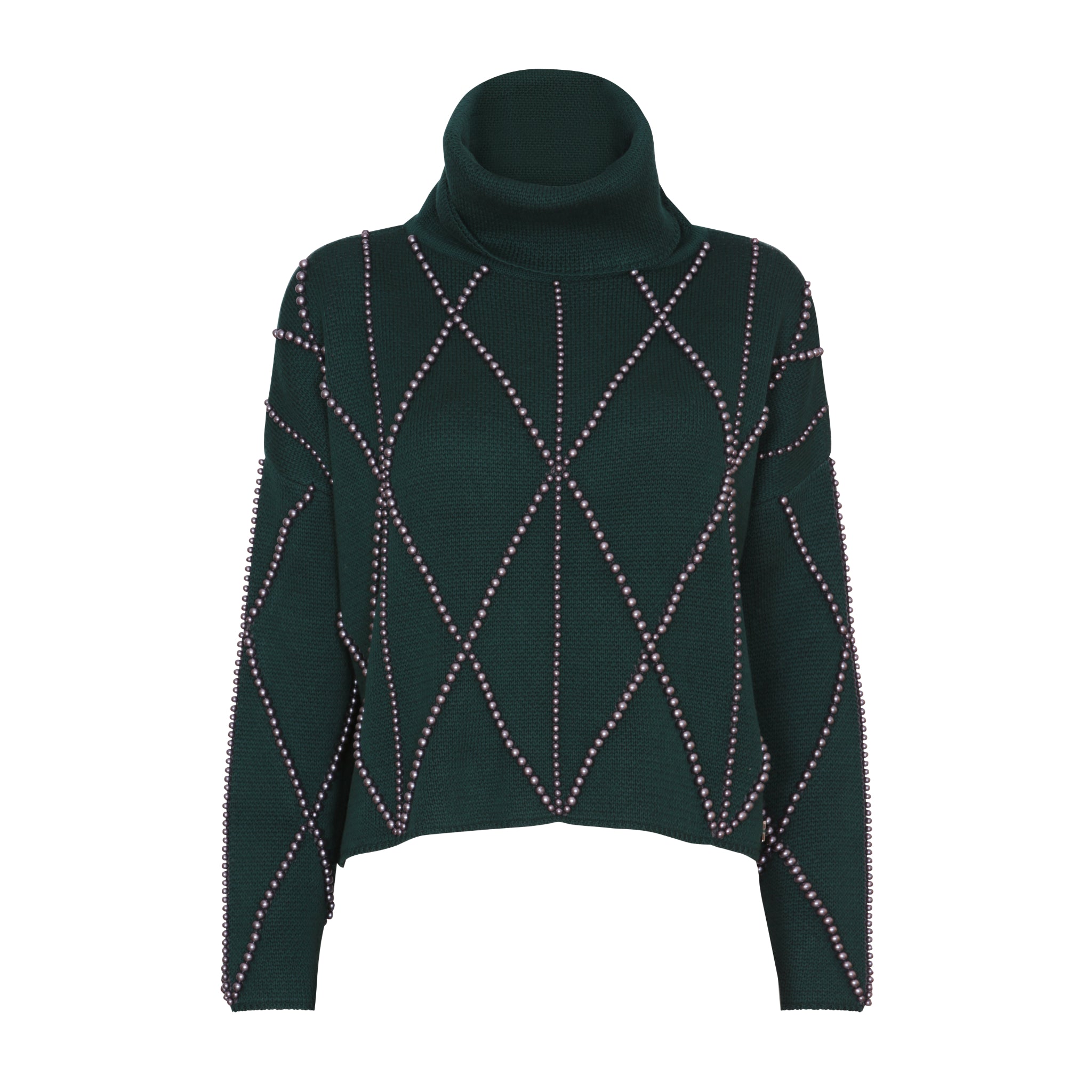 The Embellished High Neck Sweater in Forest