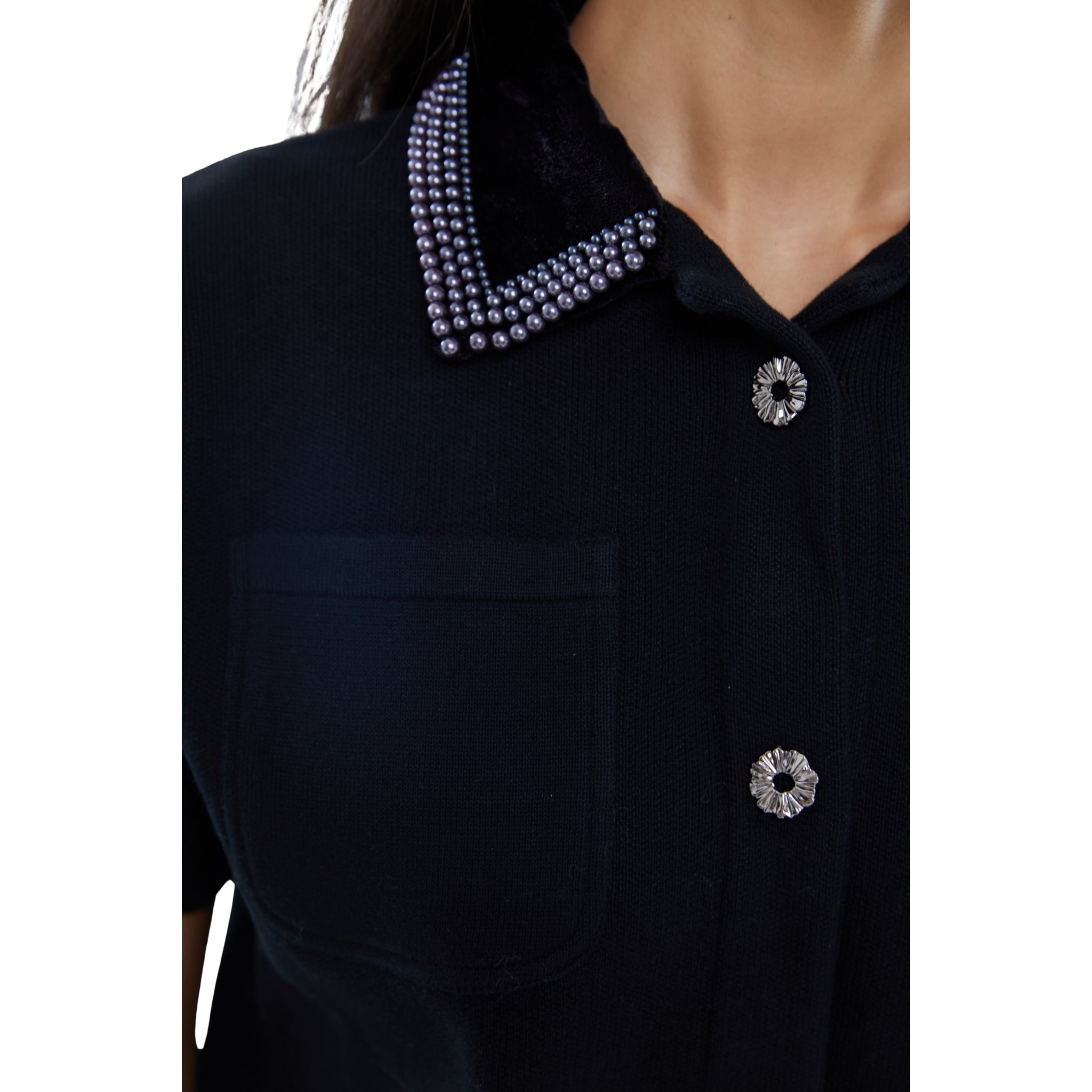 The Short Sleeve Embellished Pocket Shirt in Black