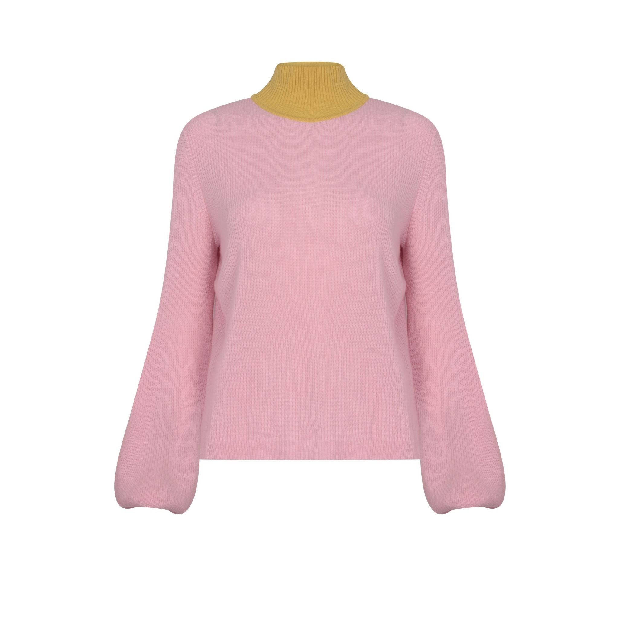 Pink And Chartreuse Colour Block Bell Sleeve Sweater