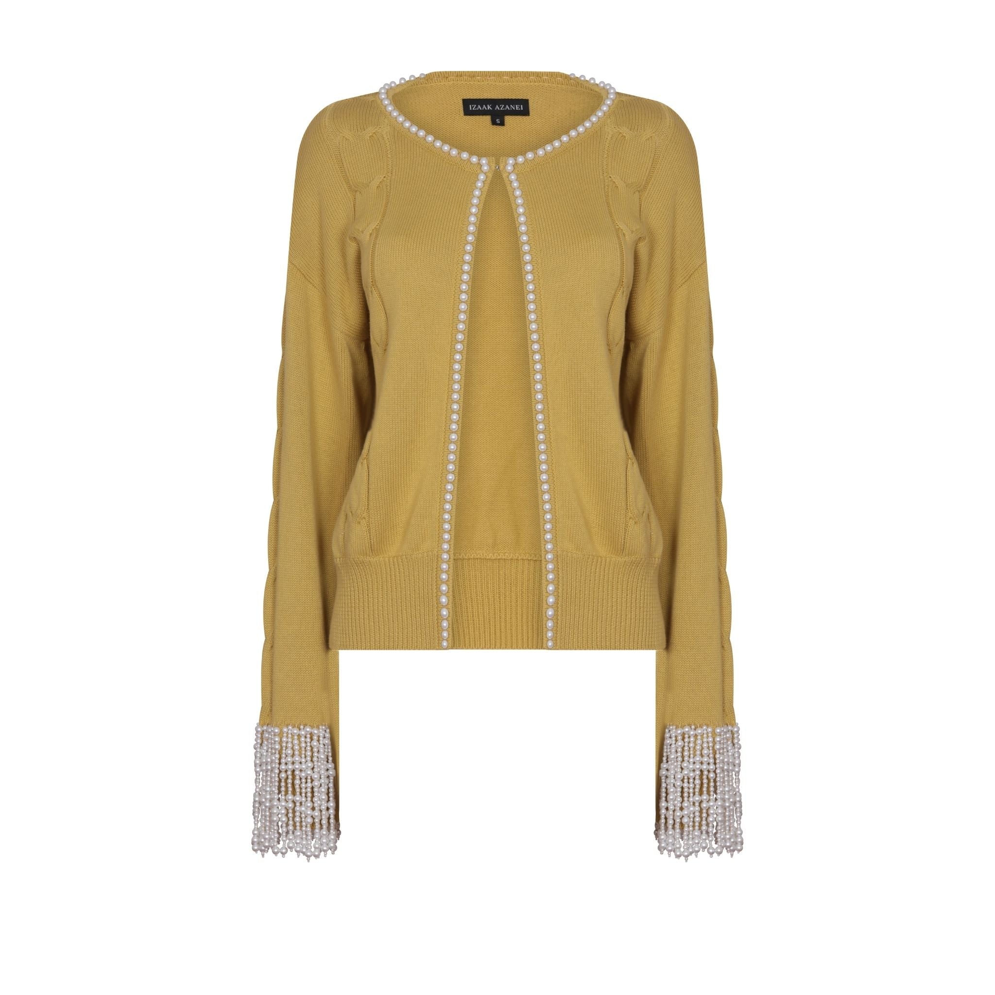 Chartreuse Pearl Lined Cable Knit Cardigan