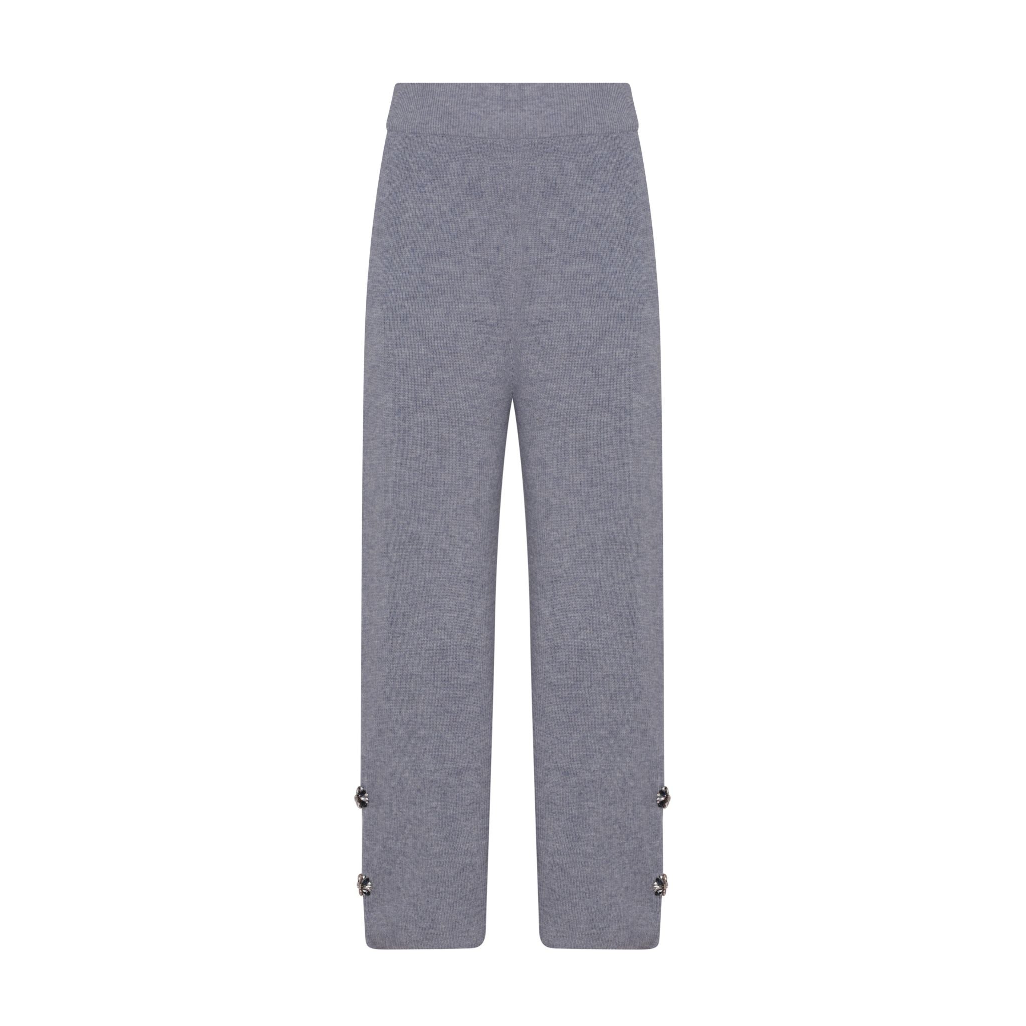 Grey Embellished Flared Knitted Pants
