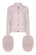 Load image into Gallery viewer, High Neck Button Down Cardigan with Shearling Cuffs in Oyster
