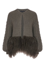 Load image into Gallery viewer, Cropped Cable Knit Jacket with Shearling Trim in Army
