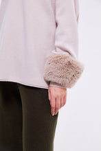 Load image into Gallery viewer, Criss-Cross Sweater with Faux Fur Cuffs in Oyster
