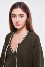 Load image into Gallery viewer, Cropped Pearl Detail Cardigan in Olive
