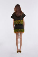 Load image into Gallery viewer, Feather Trim Mini Skirt in Olive
