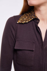 Fitted Shirt with Embellished Collar in Chestnut