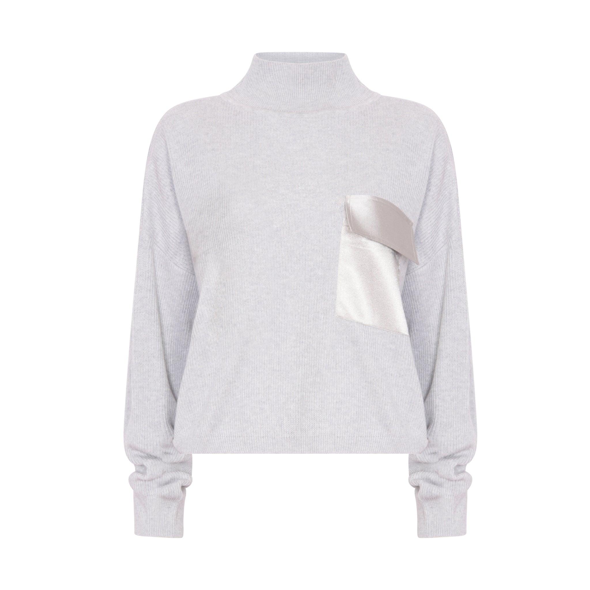 Polo Neck Sweater with Satin Pocket in Ash