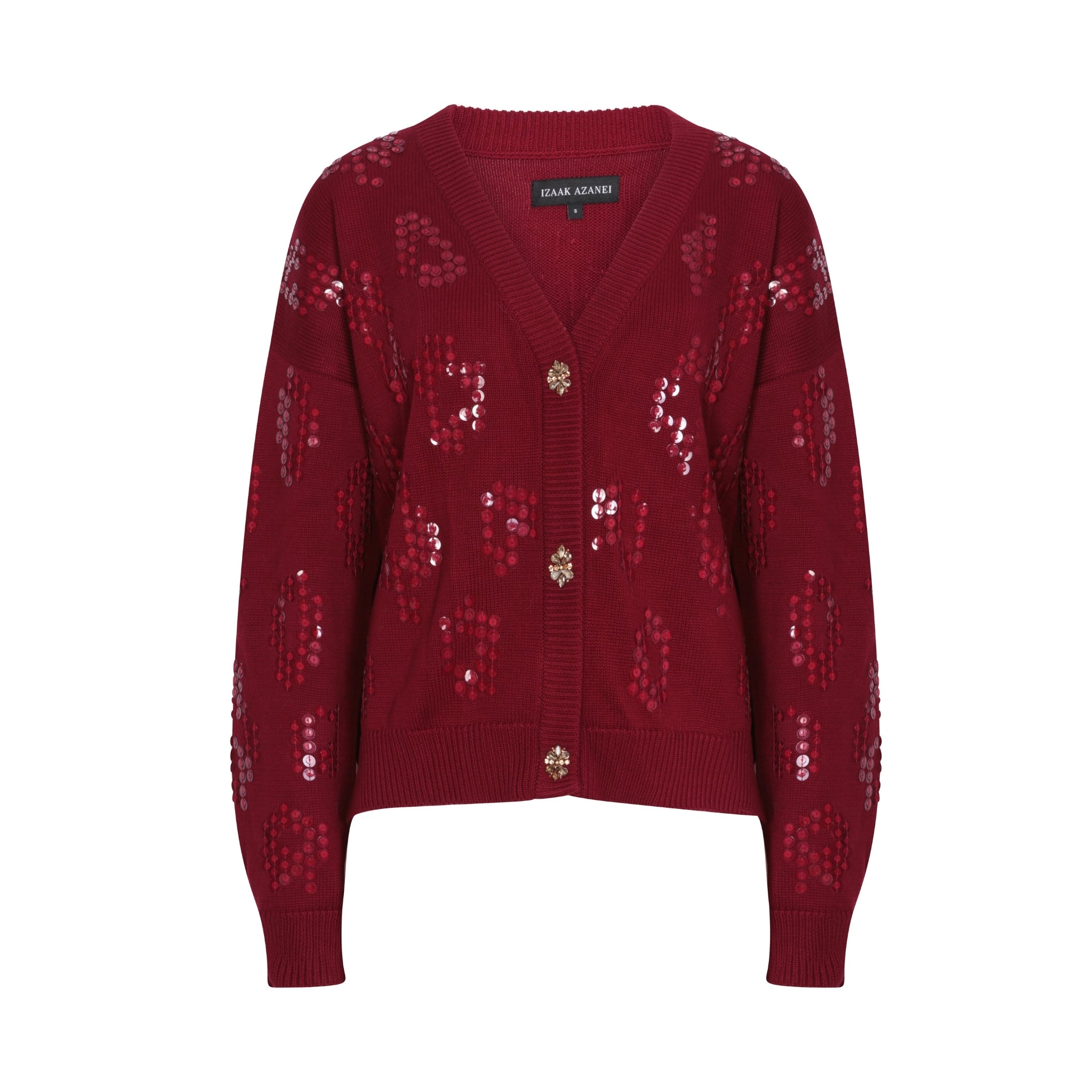 Embellished Cardigan in Ruby