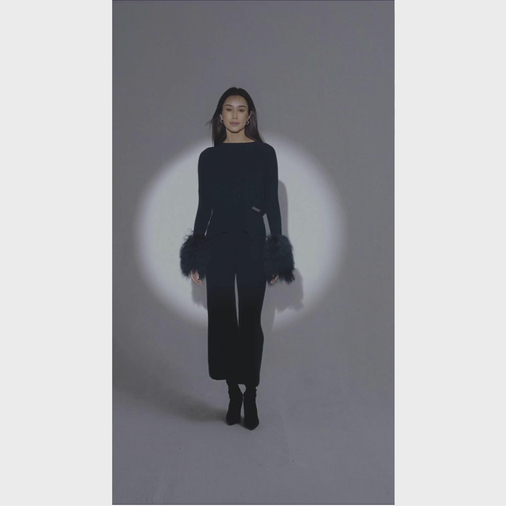 The Round Neck Sweater with Shearling Cuffs in Emerald