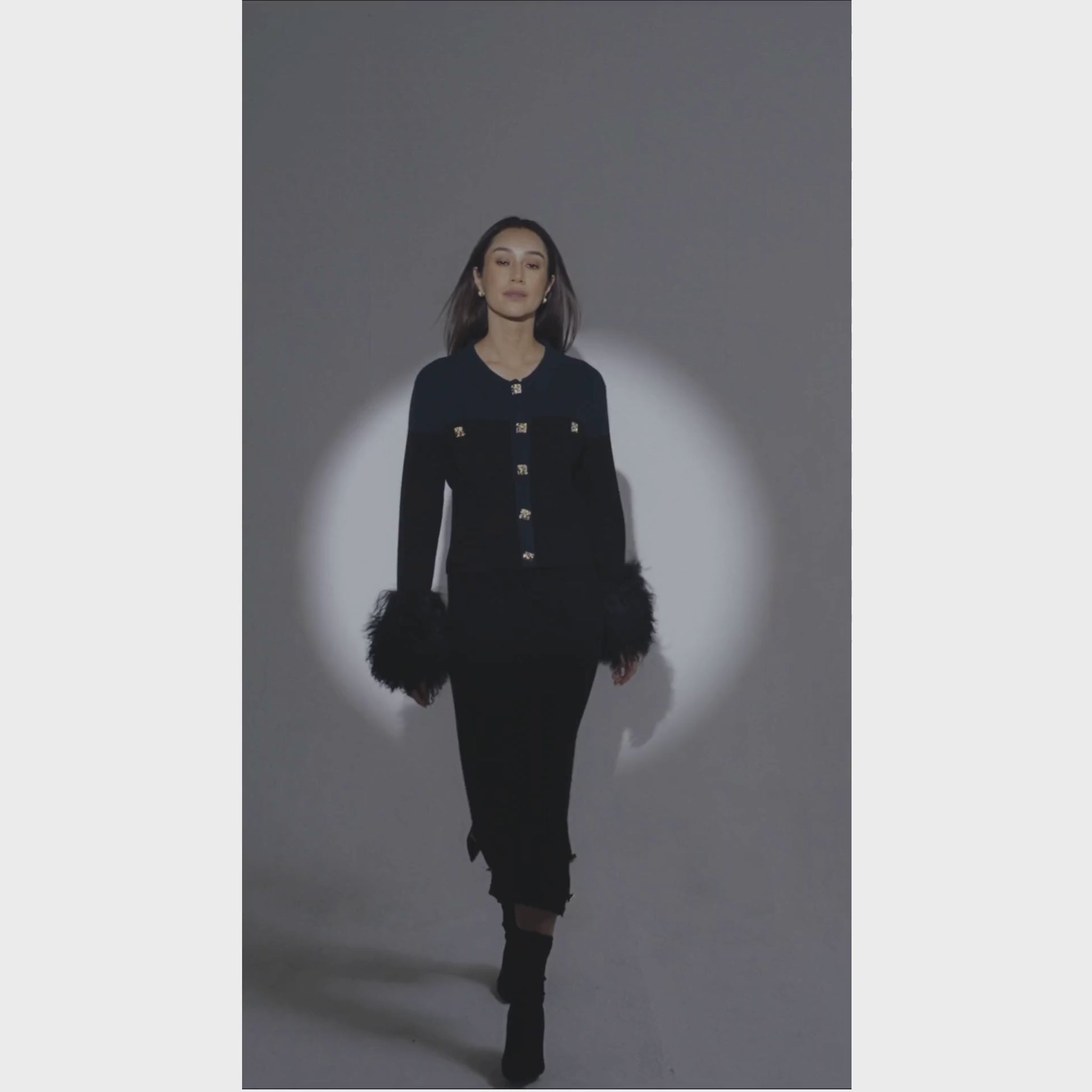 The Shirt with Shearling Cuff in Emerald and Black