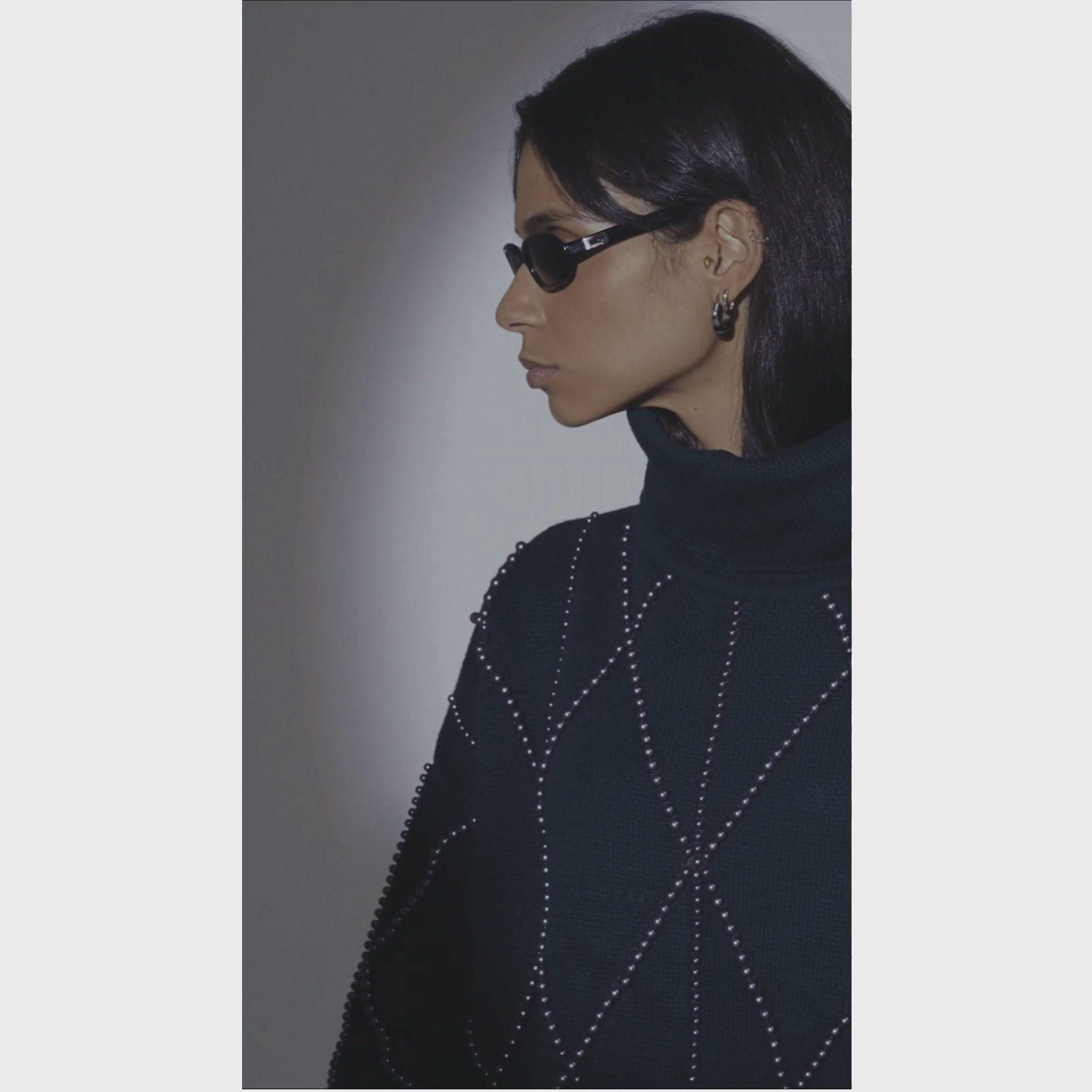 The Embellished High Neck Sweater in Forest