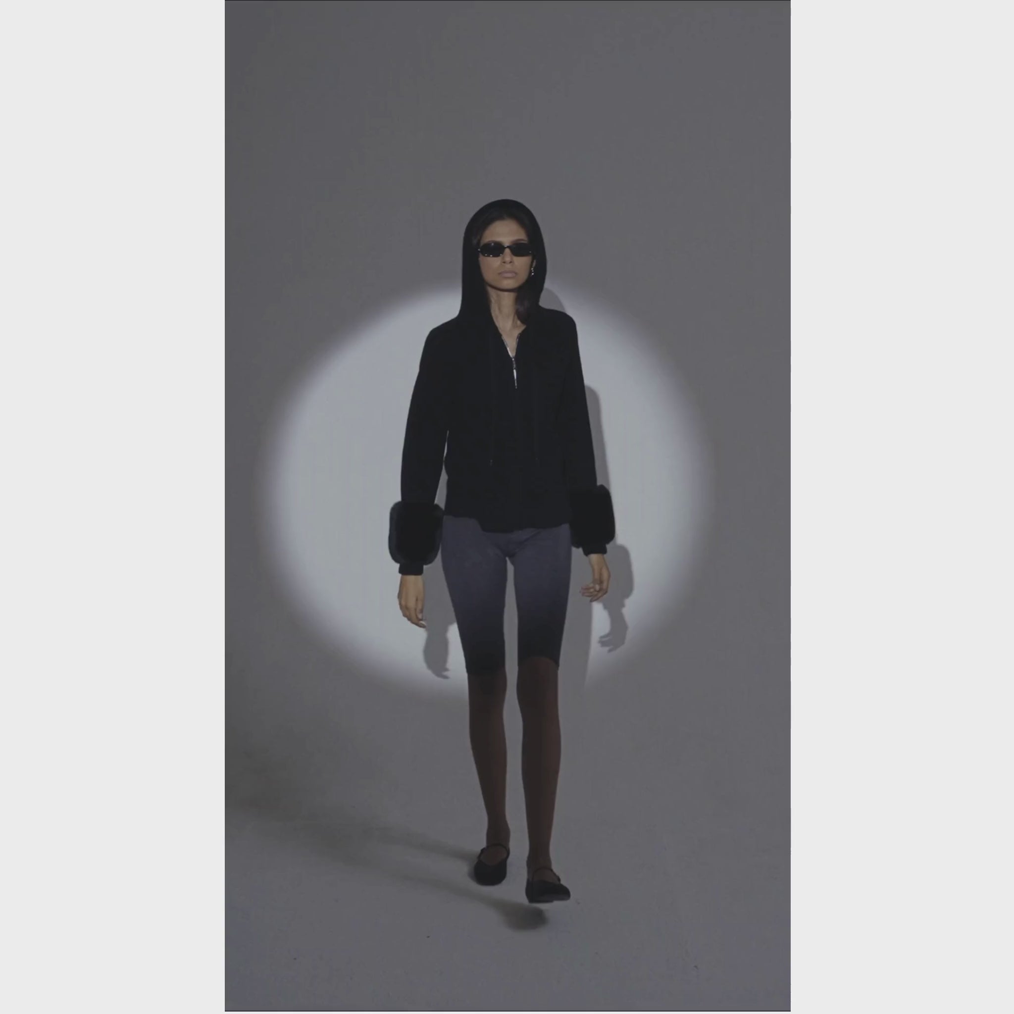 The Faux Cuff Hooded Zipper in Black