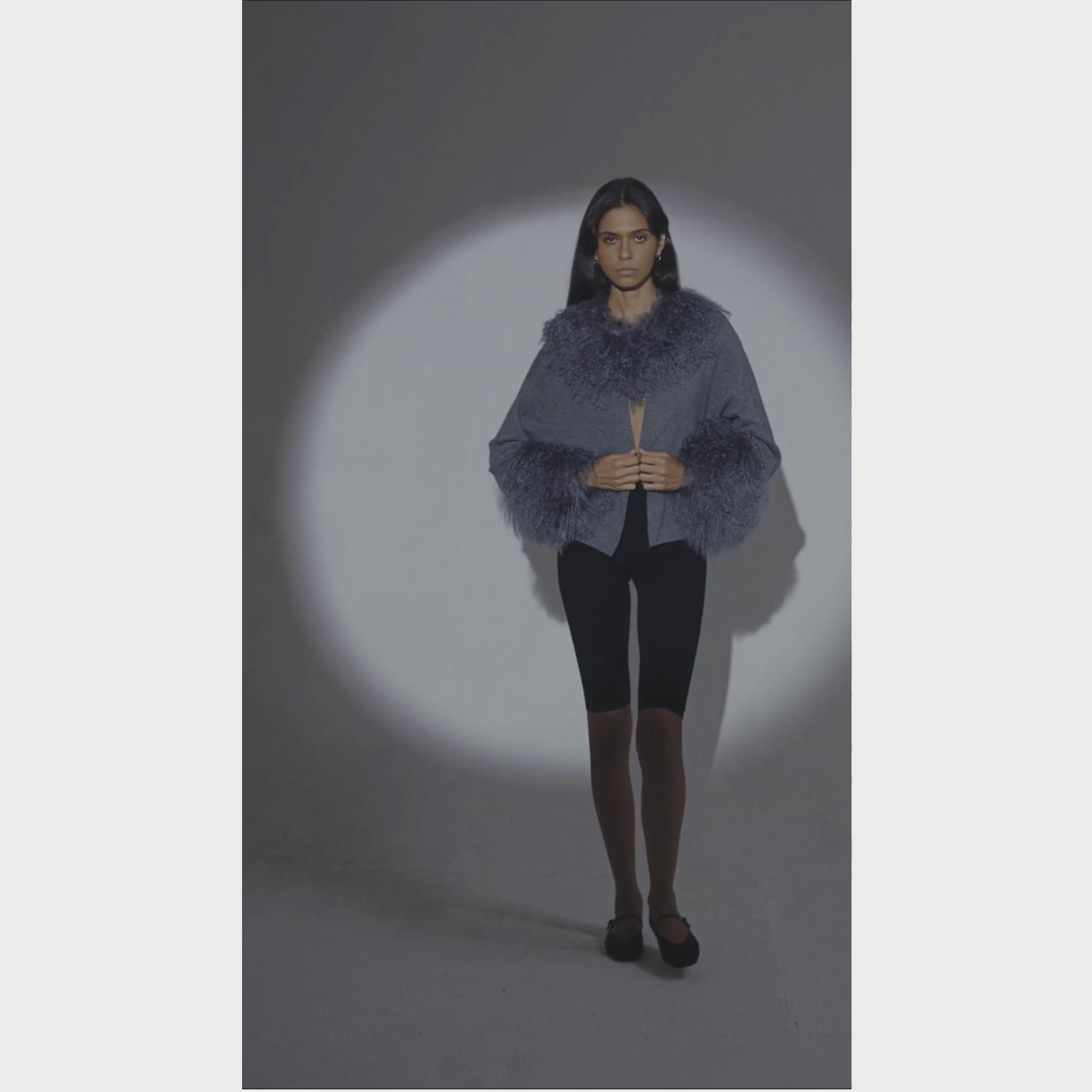 The Jacket with Shearling Collar & Cuffs in Storm