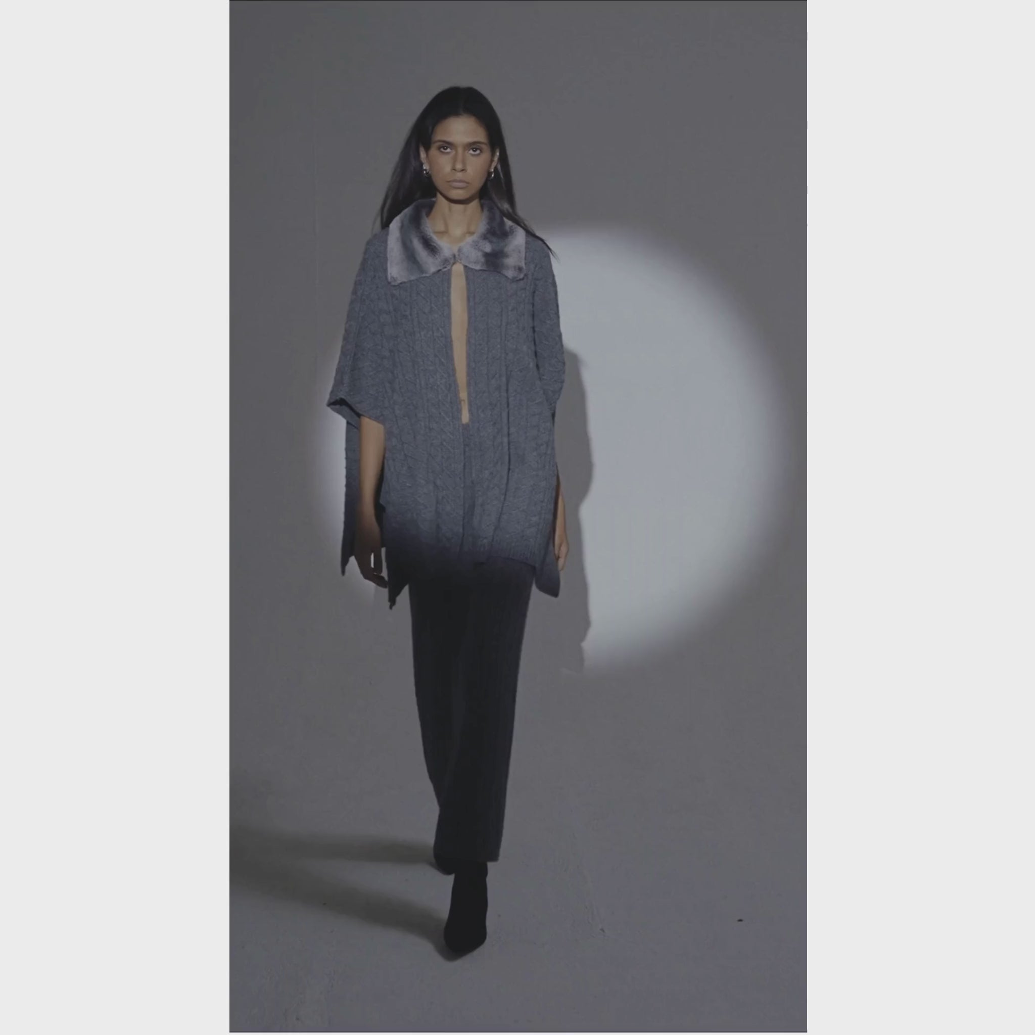 The Collar Detail Poncho in Storm