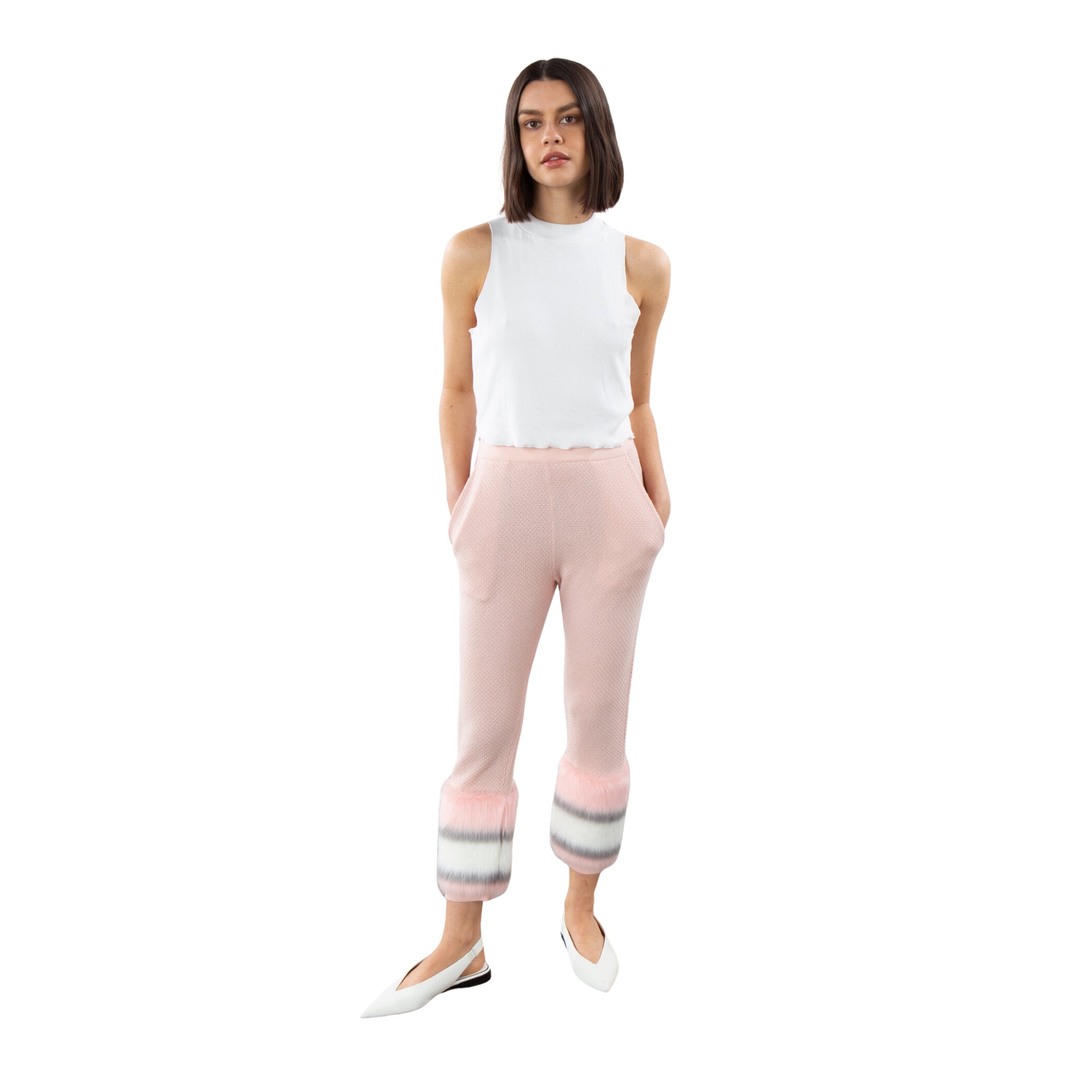 Pink Faux Trim Pants