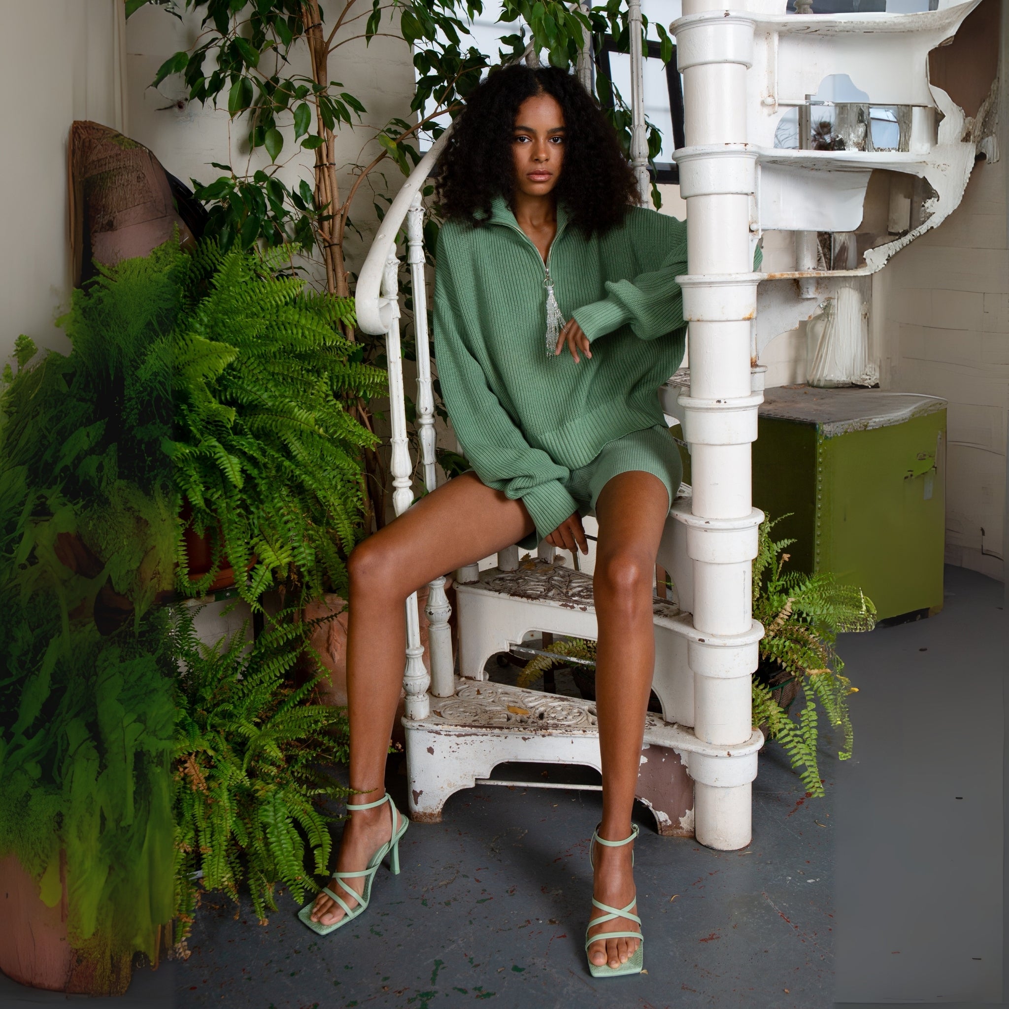 High Neck Zip Tassel Jumper