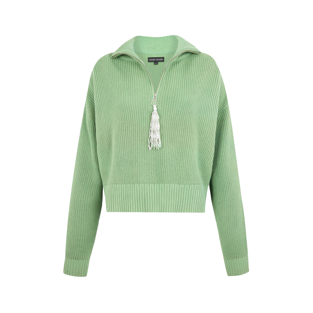 High Neck Zip Tassel Jumper