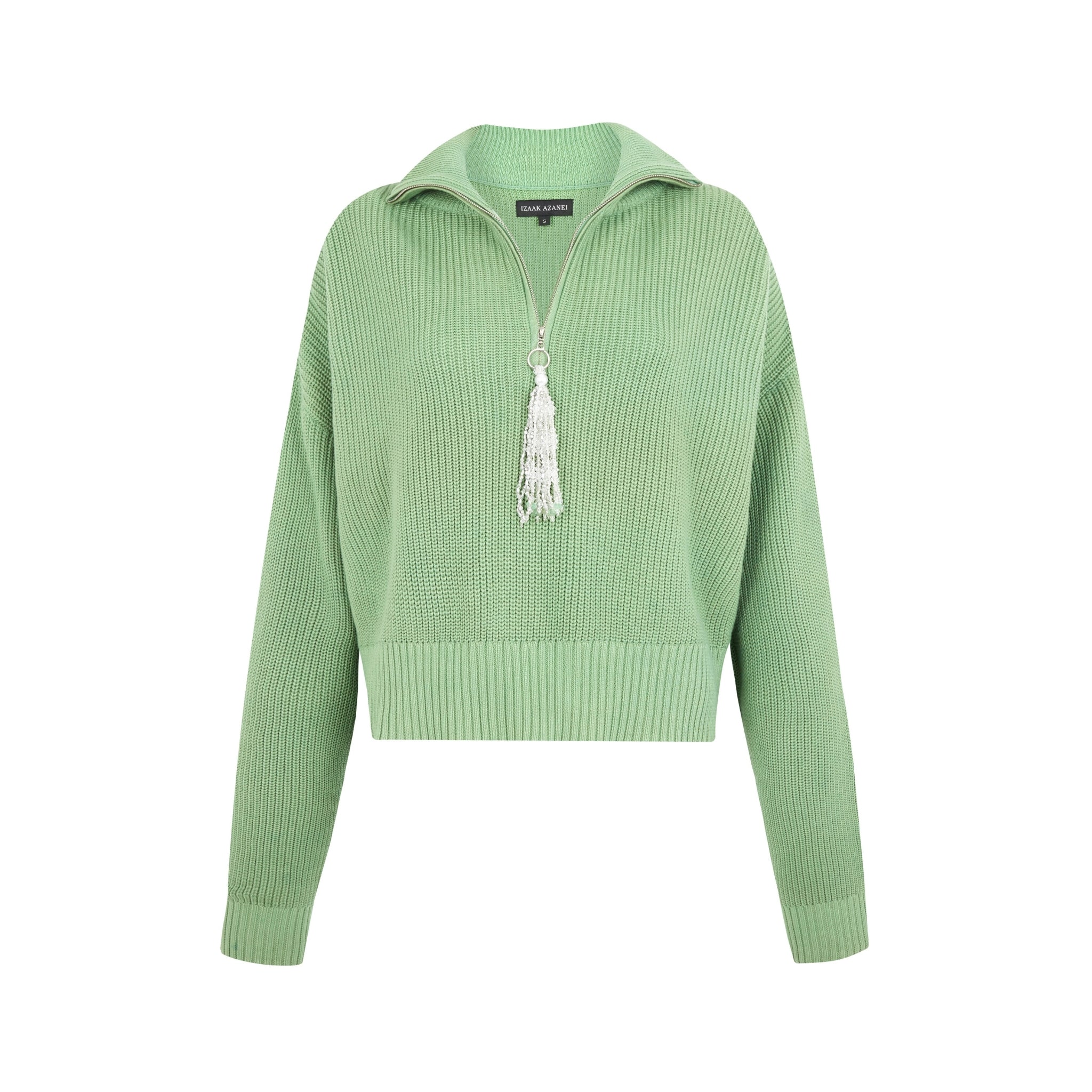High Neck Zip Tassel Jumper