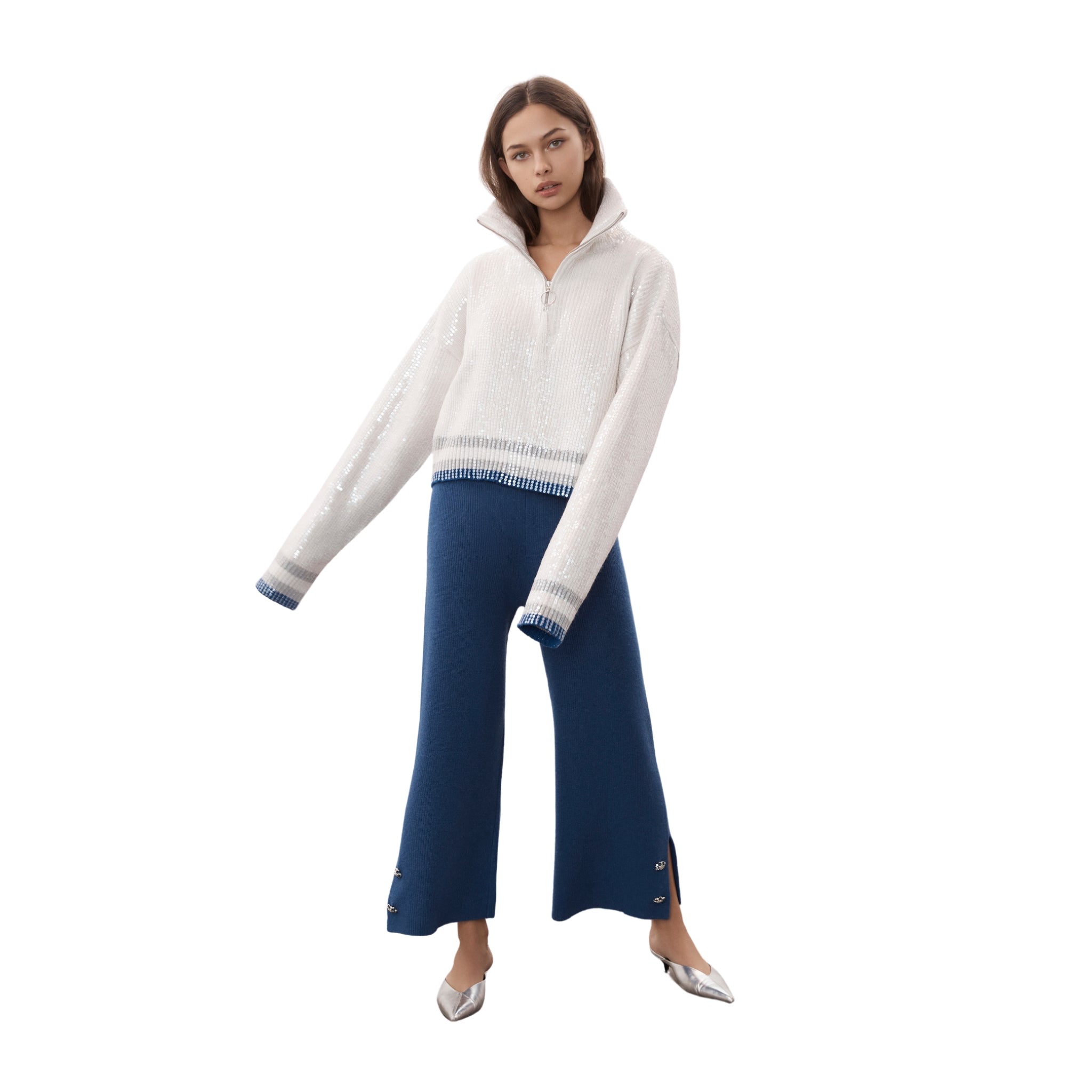 White Sequin Zip Jumper