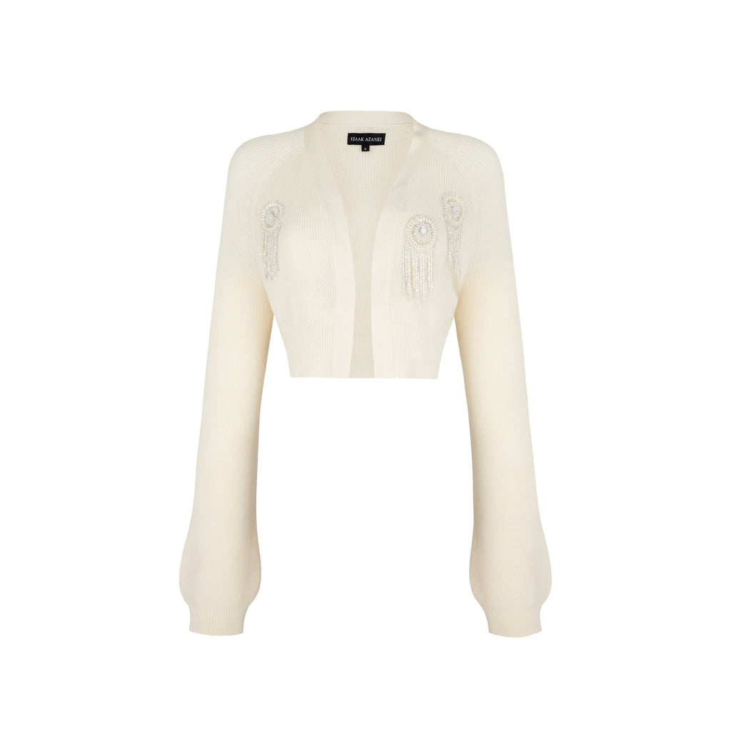 Cream Embellished Cropped Cardigan