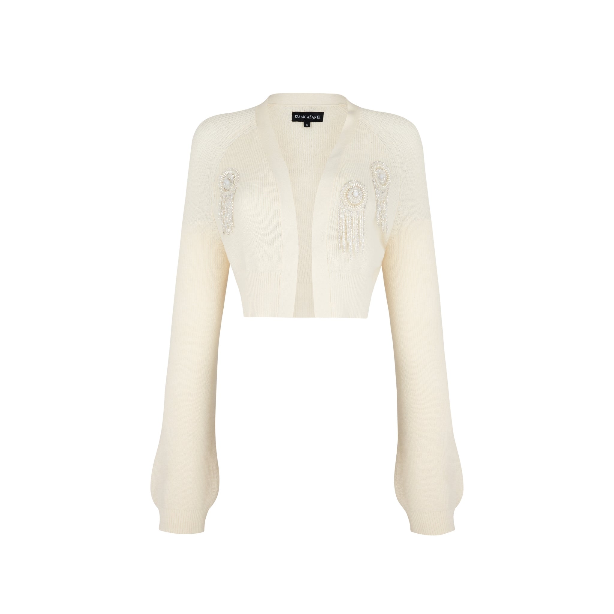 Cream Embellished Cropped Cardigan