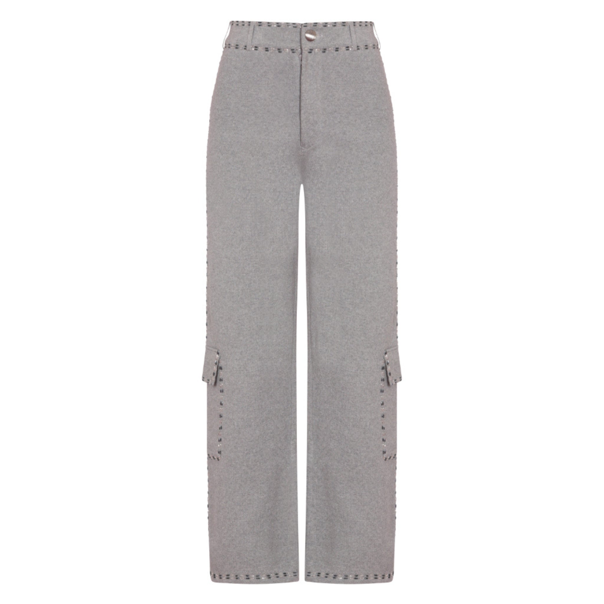 Embellished Wide Leg Pants in Stone