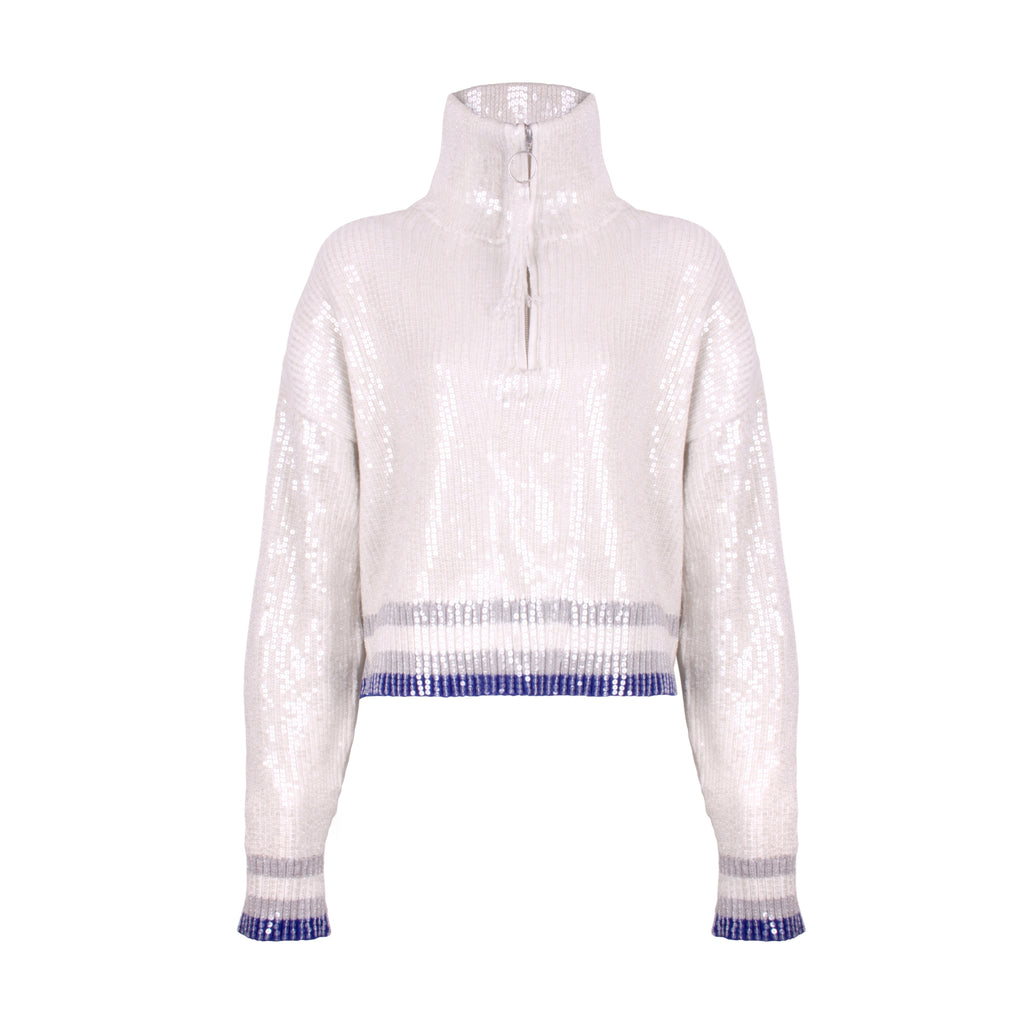 White Sequin Zip Jumper