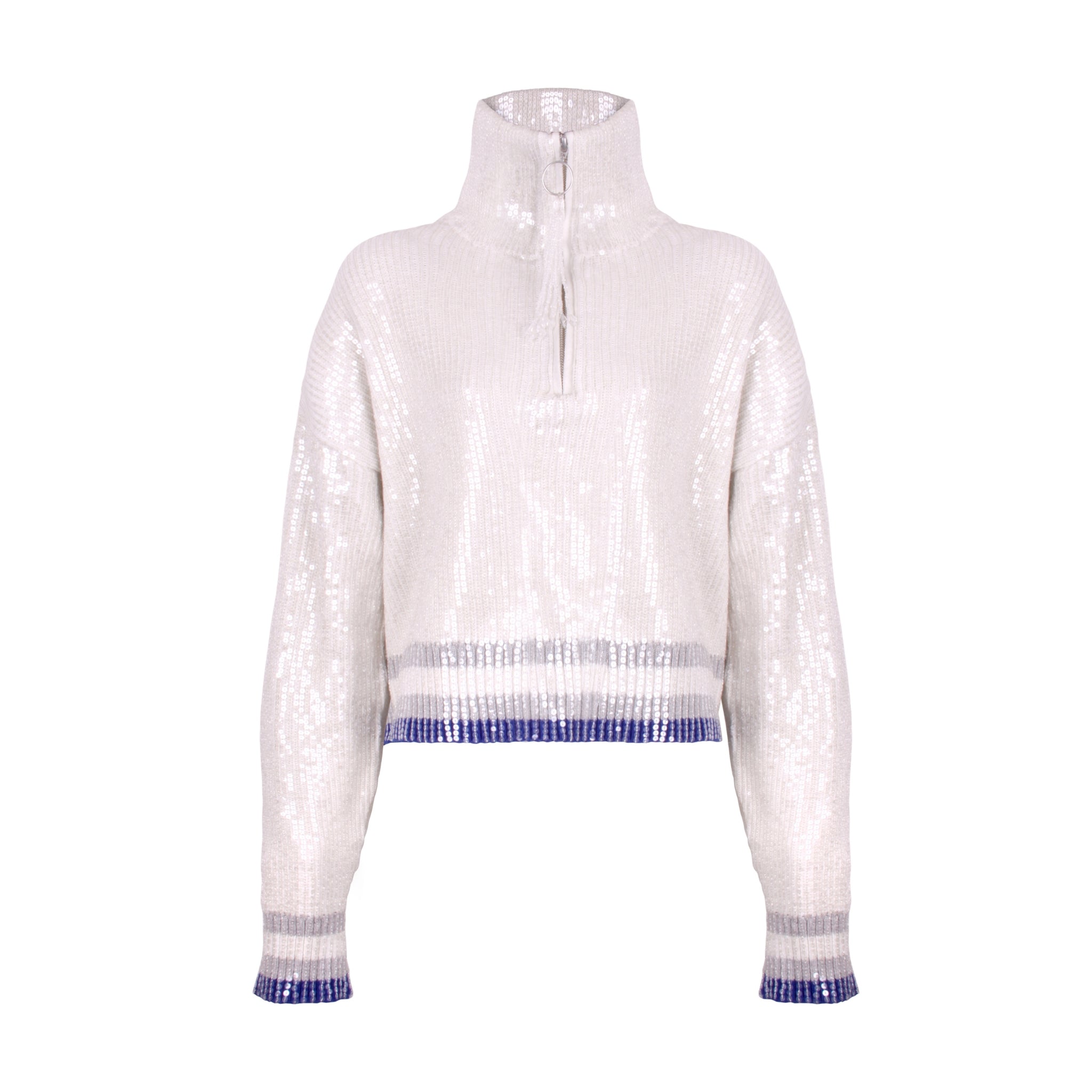 White Sequin Zip Jumper