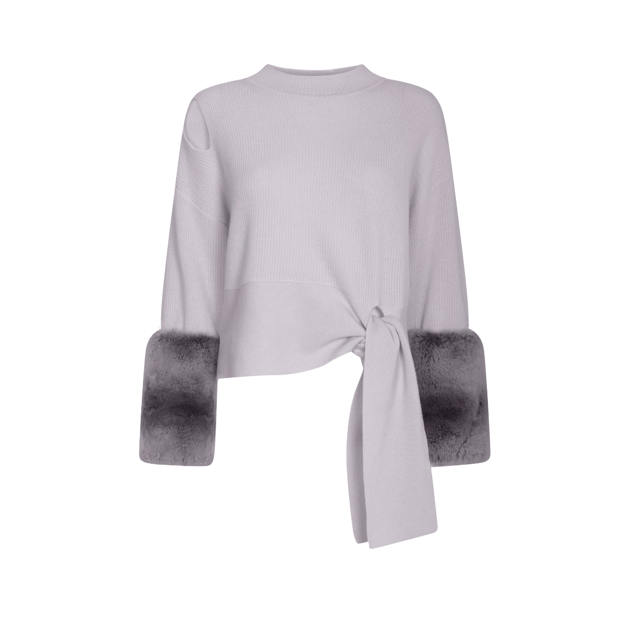 Grey Tie Detailed Chiinchilla Cuff Sweater