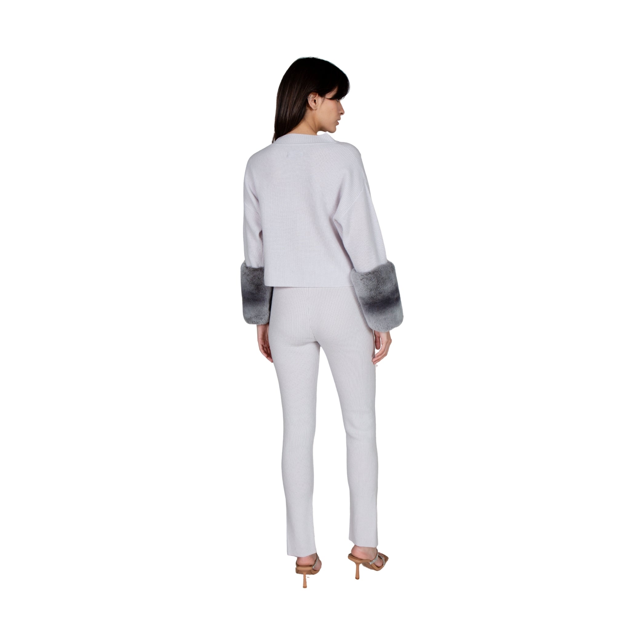 Grey Tie Detailed Chiinchilla Cuff Sweater