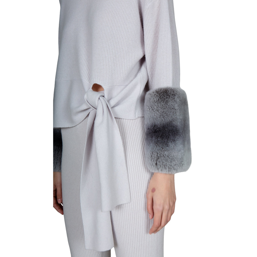 Grey Tie Detailed Chiinchilla Cuff Sweater