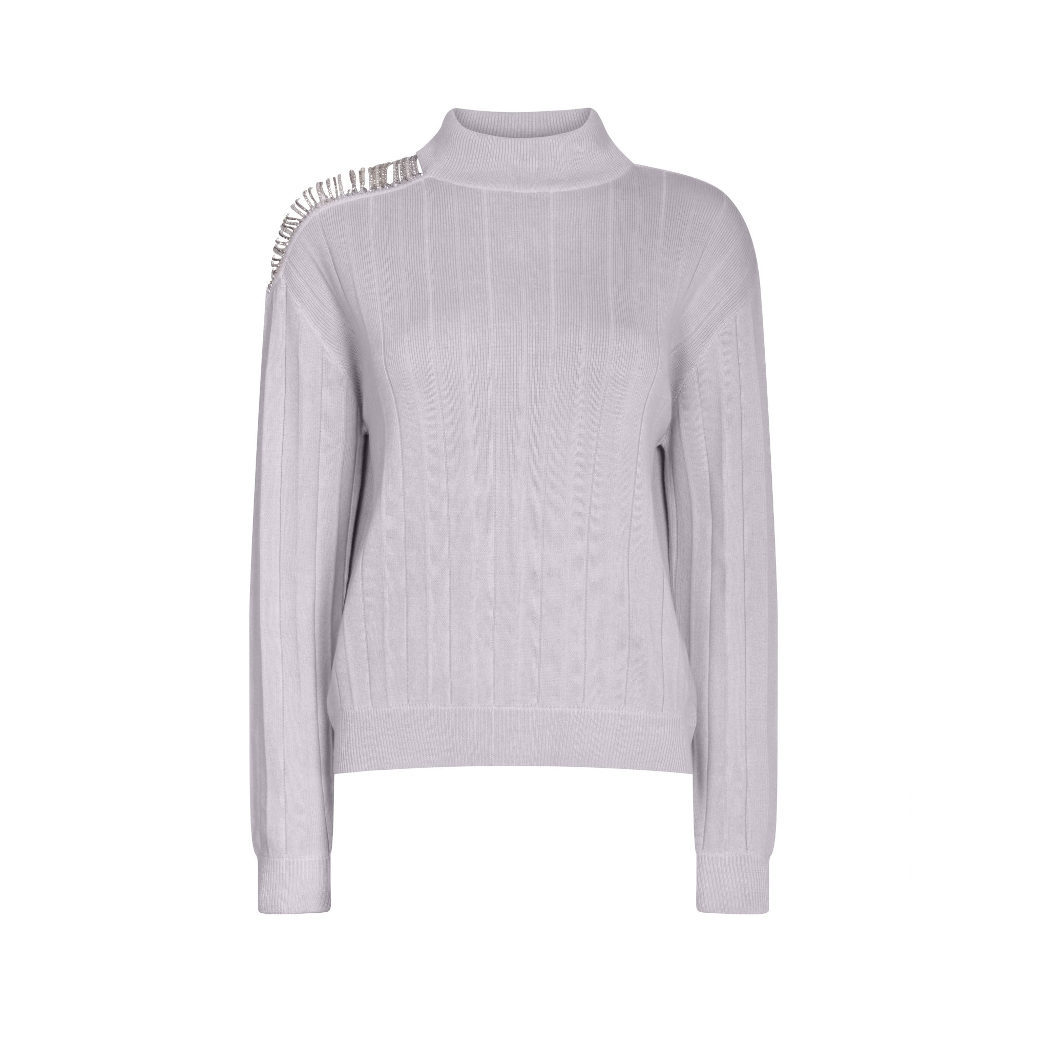 Grey Shoulder Embellished Sweater