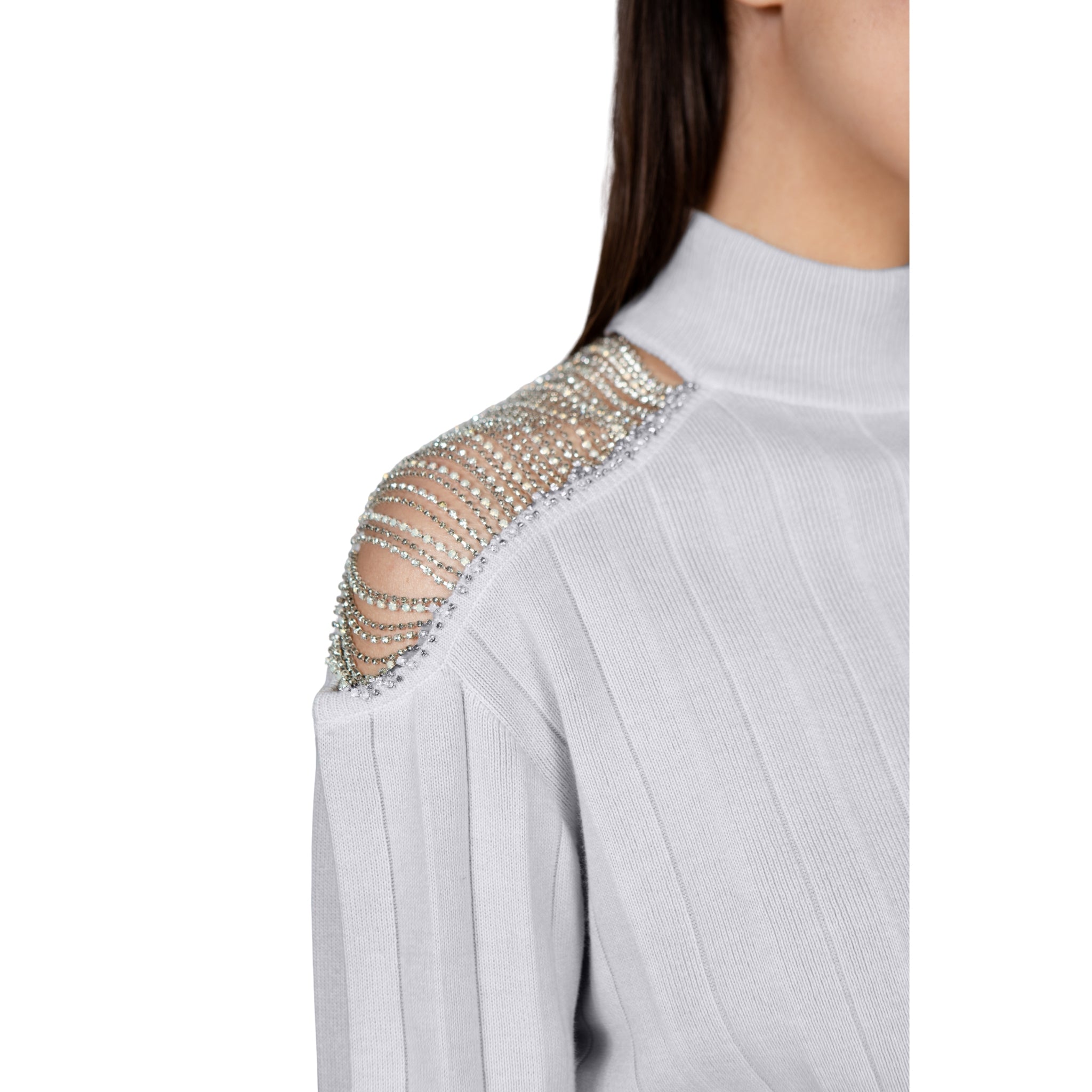 Grey Shoulder Embellished Sweater