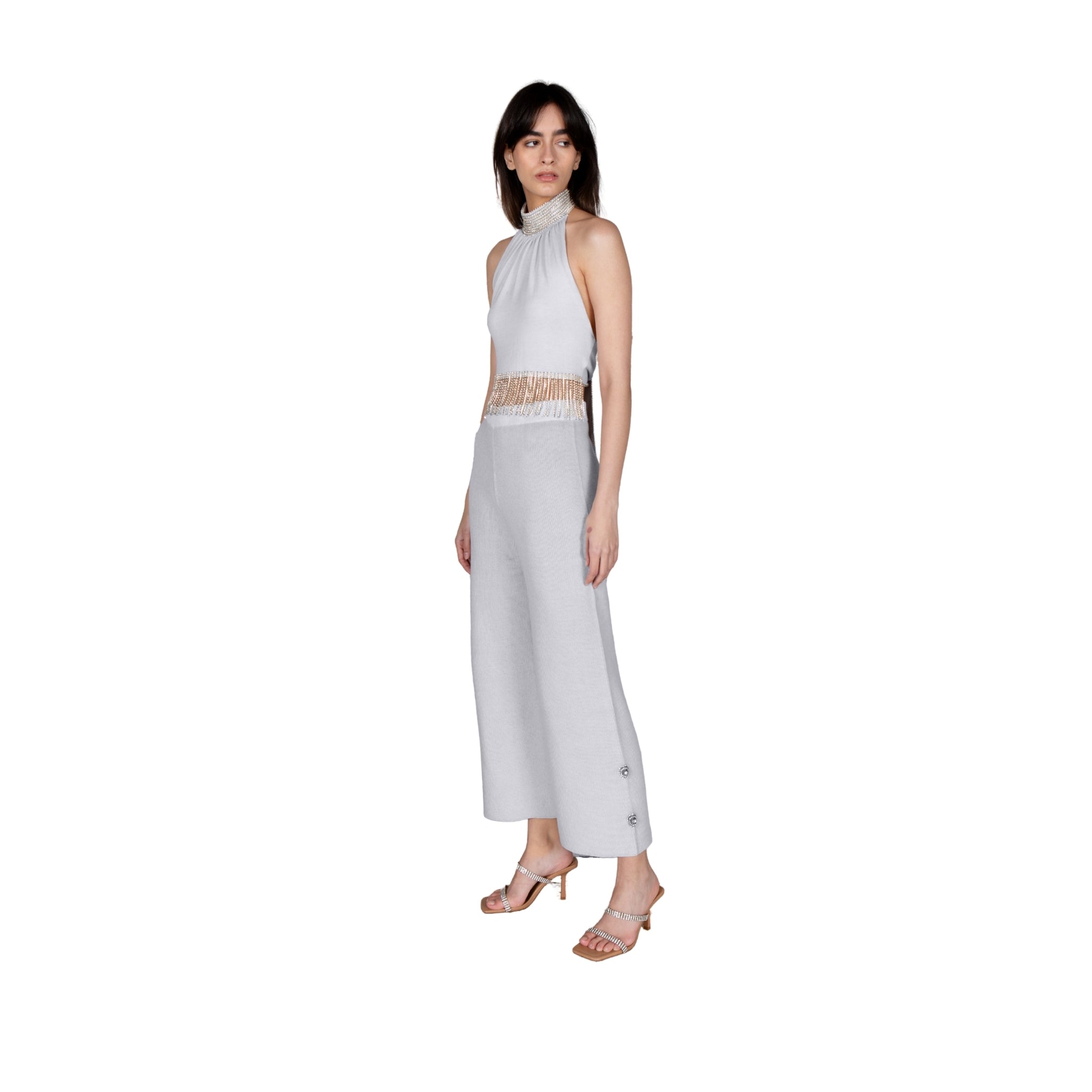 Grey Embellished Flared Pants