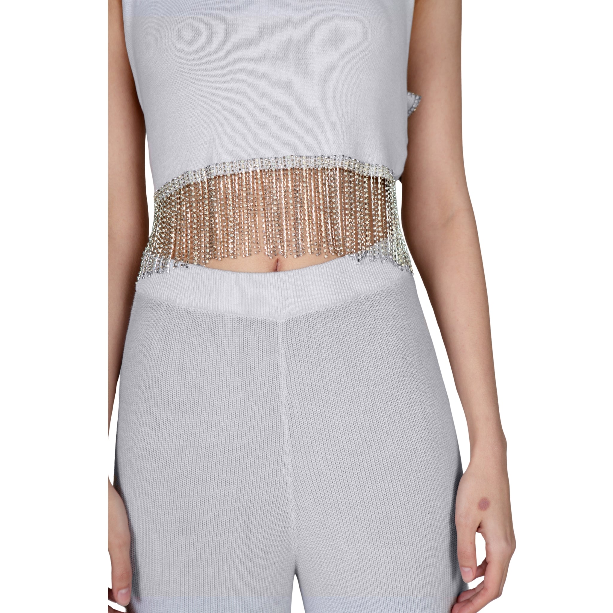 Grey Embellished Flared Pants
