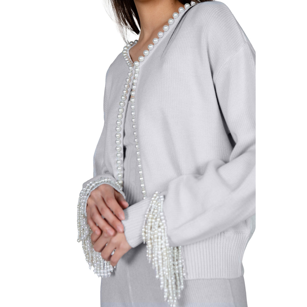 Grey Pearl-Lined Cardigan