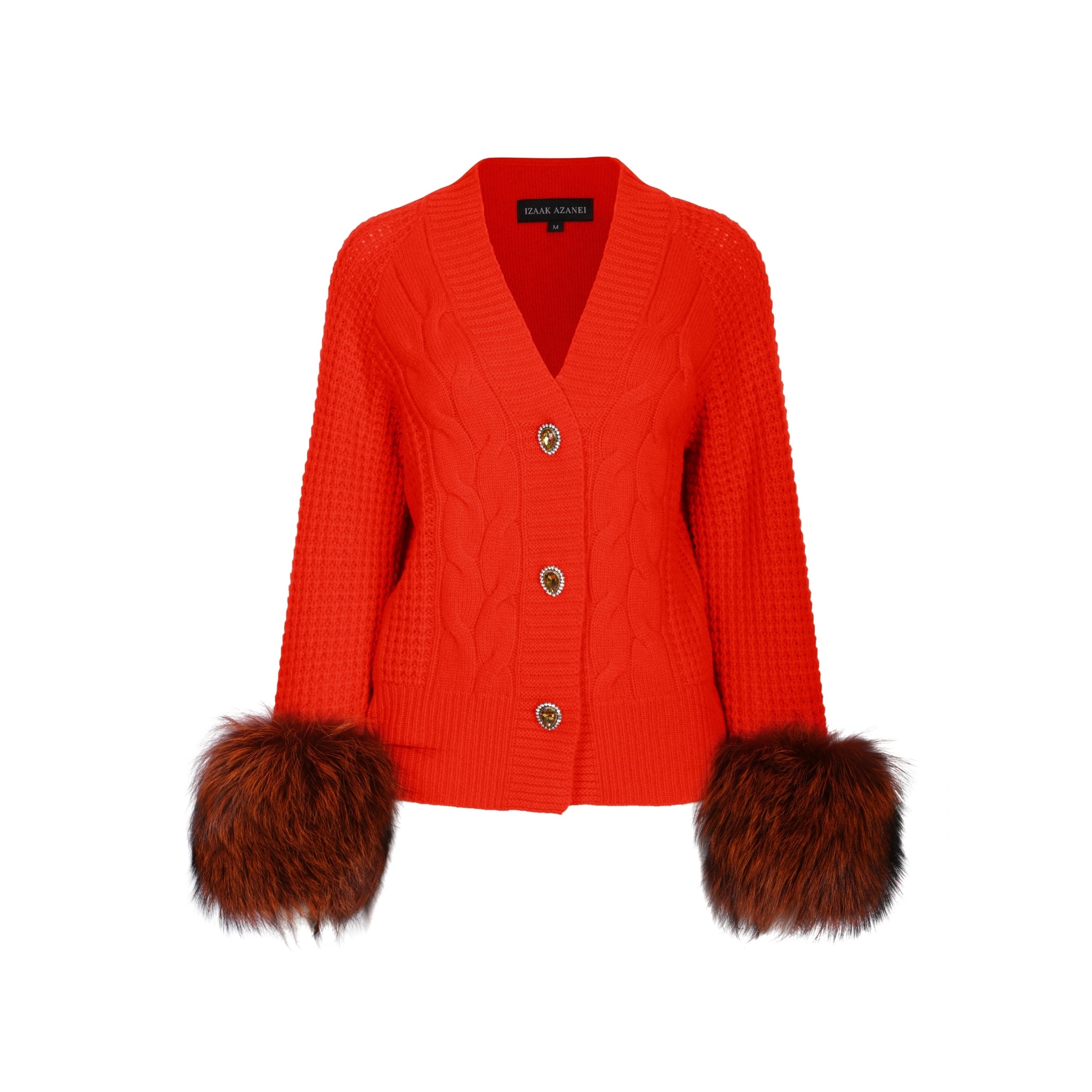 Orange Embellished Cable Cuff Cardigan