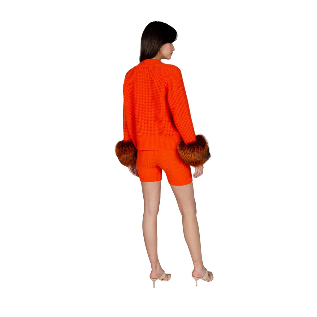 Orange Embellished Cable Cuff Cardigan